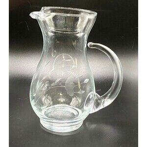 Vintage Princess House Heritage Mini Pitcher Hand Blown Etched Flowers 16-20 oz